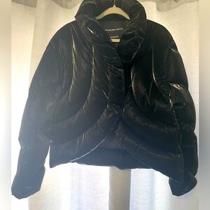 Massimo Dutti Crop Puffer Shiny Black Jacket Size M